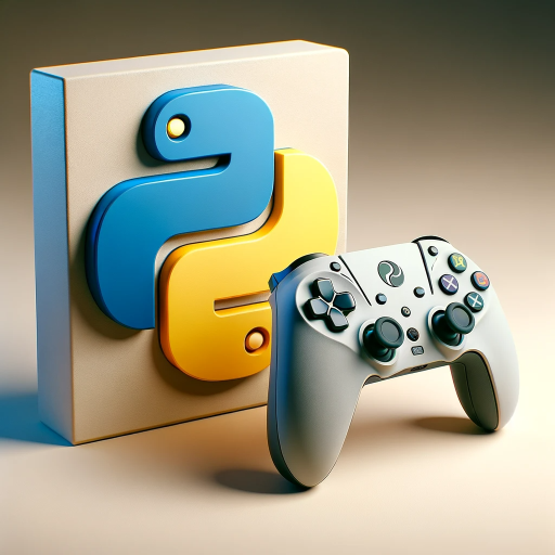 DALL·E 2023-12-13 01.27.51 – An image showcasing a Python programming language logo and a gaming controller side by side. The Python logo is prominently displayed with its classic